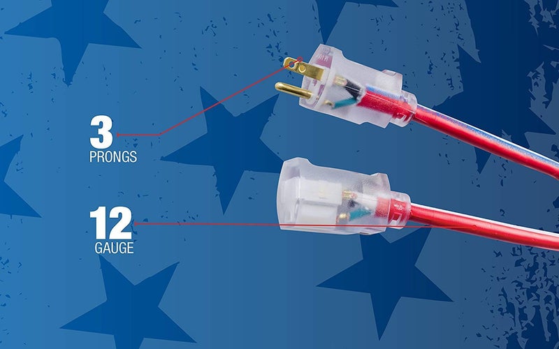 Southwire 2547SWUSA1 25-Feet; Contractor Grade; 12/3; Lighted End Red White and Blue; American Made Extension Cord; Indoor and Outdoor Use; Water Resistant Flexible Jacket; Foot; Ft - Image 5